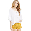 Stylish Round Neck 3/4 Bell Sleeve Lace Stitching Design Women's Blouse