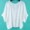 Stylish Round Neck 3/4 Bell Sleeve Lace Stitching Design Women's Blouse