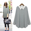 Stylish Shirt Collar Long Sleeve Spliced Color Block Loose-Fitting Women's Blouse