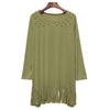 Fashionable Scoop Collar Long Sleeve Hollow Out Fringed Loose-Fitting Dress For Women