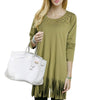 Fashionable Scoop Collar Long Sleeve Hollow Out Fringed Loose-Fitting Dress For Women