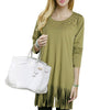 Fashionable Scoop Collar Long Sleeve Hollow Out Fringed Loose-Fitting Dress For Women