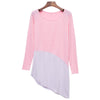 Fashionable Scoop Collar Long Sleeve Color Block Asymmtrical Ladies Dress