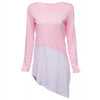 Fashionable Scoop Collar Long Sleeve Color Block Asymmtrical Ladies Dress