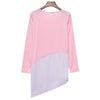 Fashionable Scoop Collar Long Sleeve Color Block Asymmtrical Ladies Dress