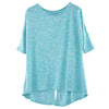 Stylish Round Neck Three Quarter Sleeve Irregular Hem Back Slit Women T-Shirt