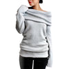 Stylish Slash Collar Long Sleeve Pure Color Knitted Pullover for Women