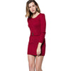 Stylish Round Collar Long Sleeve Color Bowknot Design Women's Sweater Dress
