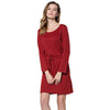 Stylish Scoop Collar 3/4 Sleeve Color Drawstring Knitted Women's Dress
