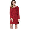 Stylish Scoop Collar 3/4 Sleeve Color Drawstring Knitted Women's Dress
