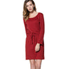 Stylish Scoop Collar 3/4 Sleeve Color Drawstring Knitted Women's Dress