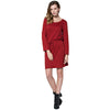 Stylish Scoop Collar 3/4 Sleeve Color Drawstring Knitted Women's Dress