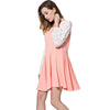 Fresh Style Round Collar Long Sleeve Lace Spliced Color Block A-Line Women's Dress