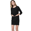 Simple Design Round Collar Long Sleeve Color Button and Pocket Design Straight Women's Dress