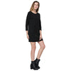 Simple Design Round Collar Long Sleeve Color Button and Pocket Design Straight Women's Dress