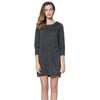 Simple Design Round Collar Long Sleeve Color Button and Pocket Design Straight Women's Dress