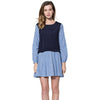 Sweet Scoop Collar Long Sleeve Spliced Striped A-Line Zippered Women's Dress