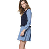 Sweet Scoop Collar Long Sleeve Spliced Striped A-Line Zippered Women's Dress