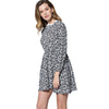 Fresh Style Jewl Neck Long Sleeve Printed Button Design Ruffled A-Line Women's Dress