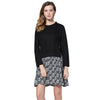 Fashionable Round Collar Long Sleeve Floral Print Spliced Faux Two Piece Women's Dress