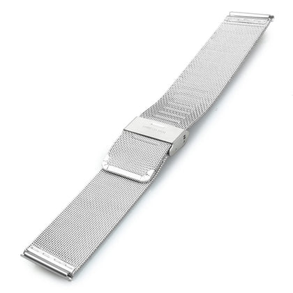 18mm Men Women Stainless Steel Mesh Watch Strap Folding Clasp with Safety Bracelet