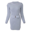 Stylish Round Collar Long Sleeve Color Bowknot Design Women's Sweater Dress