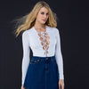 Sexy V-Neck Long Sleeve Criss Cross Pure Color Romper for Women