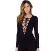 Sexy V-Neck Long Sleeve Criss Cross Pure Color Romper for Women