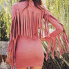 Chic Tutleneck Long Sleeve Fringed Pure Color Bodycon Mini Dress for Women