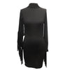 Chic Tutleneck Long Sleeve Fringed Pure Color Bodycon Mini Dress for Women
