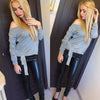 Chic Scoop Collar Long Sleeve Multi-Way Solid Clor Lace Up T-Shirt for Women