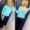 Chic Scoop Collar Long Sleeve Multi-Way Solid Clor Lace Up T-Shirt for Women