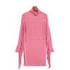 Chic Tutleneck Long Sleeve Fringed Pure Color Bodycon Mini Dress for Women