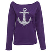Fashionable Skew Collar Long Sleeve Achor Print Loose-Fitting Ladies T-Shirt