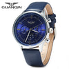 GUANQIN Male Leather Calendar Luminous Analog Quartz Watch with Moving Sub-dials