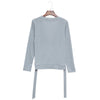 Chic Scoop Collar Long Sleeve Multi-Way Solid Clor Lace Up T-Shirt for Women
