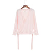Chic Scoop Collar Long Sleeve Multi-Way Solid Clor Lace Up T-Shirt for Women