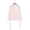 Chic Scoop Collar Long Sleeve Multi-Way Solid Clor Lace Up T-Shirt for Women