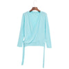 Chic Scoop Collar Long Sleeve Multi-Way Solid Clor Lace Up T-Shirt for Women