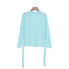 Chic Scoop Collar Long Sleeve Multi-Way Solid Clor Lace Up T-Shirt for Women