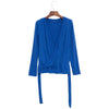 Chic Scoop Collar Long Sleeve Multi-Way Solid Clor Lace Up T-Shirt for Women