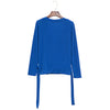 Chic Scoop Collar Long Sleeve Multi-Way Solid Clor Lace Up T-Shirt for Women