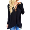 Sexy Hooded Long Sleeve Criss-Cross Hollow Out Pure Color Asymmetrical Blouse for Ladies