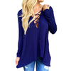 Sexy Hooded Long Sleeve Criss-Cross Hollow Out Pure Color Asymmetrical Blouse for Ladies