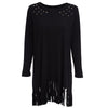 Fashionable Scoop Collar Long Sleeve Hollow Out Fringed Loose-Fitting Dress For Women