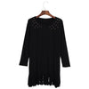 Fashionable Scoop Collar Long Sleeve Hollow Out Fringed Loose-Fitting Dress For Women