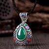 N015-C Women National Style Water Drop Shape Diamond Necklace