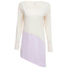 Fashionable Scoop Collar Long Sleeve Color Block Asymmtrical Ladies Dress