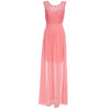 Women Sexy Lace Stitching Long Chiffon Backless Strap Evening Floor Dress