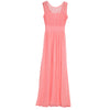 Women Sexy Lace Stitching Long Chiffon Backless Strap Evening Floor Dress